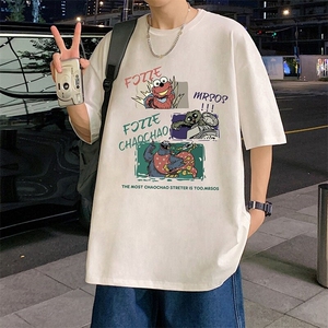 T833大码宽松纯棉运动圆领体恤衫oversize短袖T恤男重磅T图片