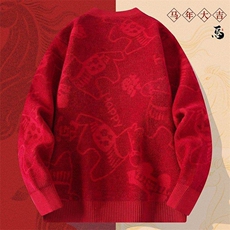 M6353-TP58新年战袍情侣装秋冬季搭毛衣红色本命马年衣服拜年服，男装针织衫/毛衣，电商D310B