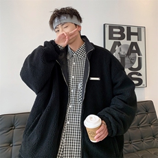 2022美式hiphop冲锋衣夹克双面穿羊羔绒黑色棉服外套男W6194-P65，男装棉衣，星座512-2