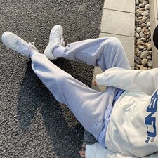 秋冬新款港风加厚加绒宽松束脚潮字母印花休闲卫裤男1004-1WK521，男装休闲裤，星座715