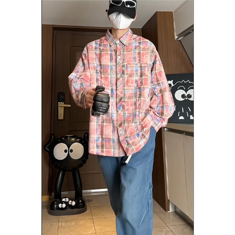 控价69港风格子衬衫宽松外套男女衬衣百搭格子外套CS2426P45,男装衬衫,电商A128