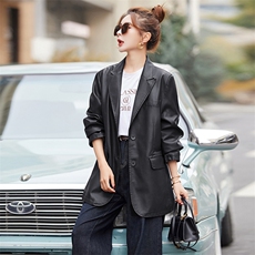 BAO款皮衣女2025新款款小个子高级感宽松春秋季韩版洋气西装外套，女装皮衣，美拉德工厂直营店