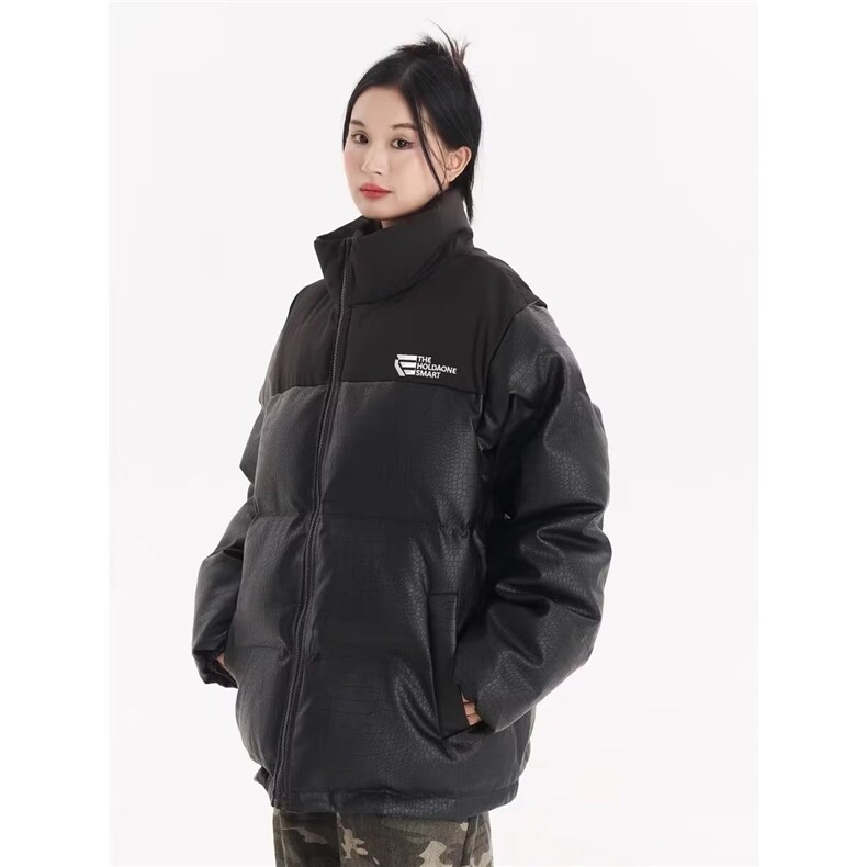 2025冬季新款美式街头复古PU皮鳄鱼纹拼色立领面包棉服外套男女潮,男装棉衣,星座1210-1
