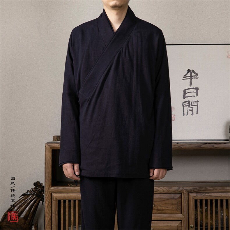 秋冬新款风男装棉麻改良汉服新中式道袍禅修服TZ01P85,男装民族服装,钱塘802