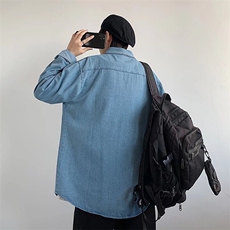 牛仔衬衫男长袖春秋韩版潮流帅气休闲外套痞帅蓝色衬衣男X325/P45，男装衬衫，星座506