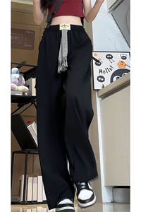 X2415-TP35控价58 夏季冰丝裤美式休闲裤个性腰带直筒垂感长裤女图片