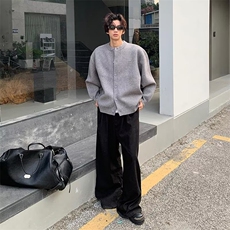 时尚ins气质原宿新款慵懒流行潮流鹿毛绒开衫纯色宽松毛衣外套，男装针织衫/毛衣，星座506A