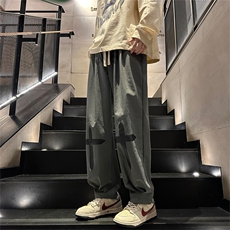 K8028/P55春装新款现货港风印花个性潮休闲裤男宽松大码束脚裤男，男装休闲裤，电商A141