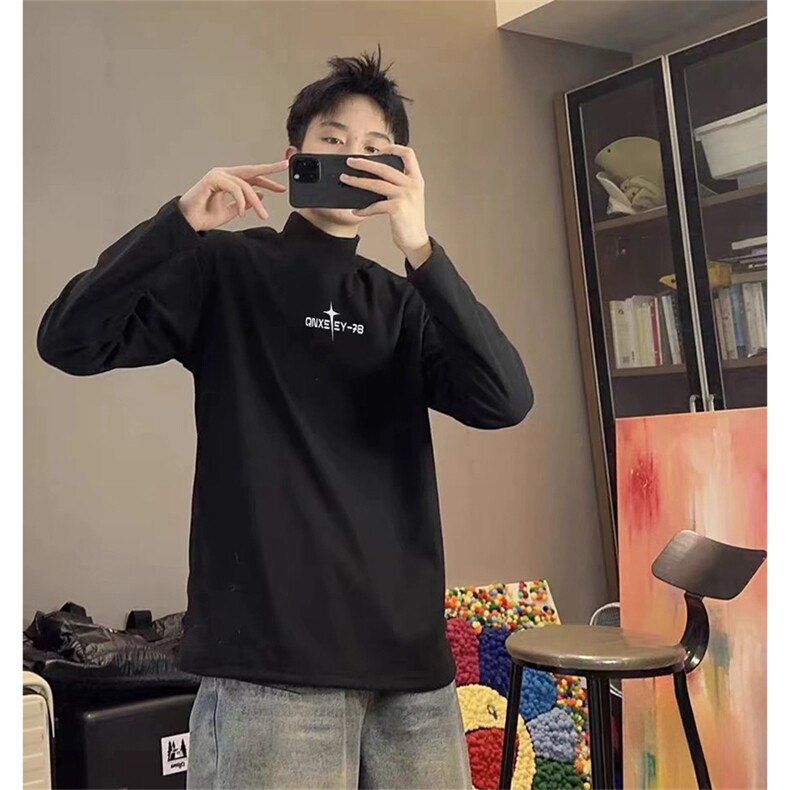 抖音得物品质260克精梳德绒保暖长袖T恤印花半高领打底衫ADR0102图片