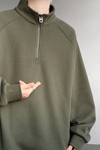 8XL-M 特大码卫衣男纯色百搭条纹肌理立领拉链长袖T恤男WY08P55图片