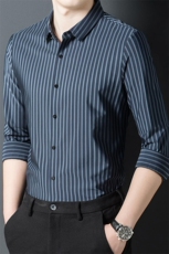 男士长袖衬衫男春秋季中年爸爸装条纹商务宽松休闲免烫高级感衬衣，男装衬衫，电商B212（原钱塘6029）