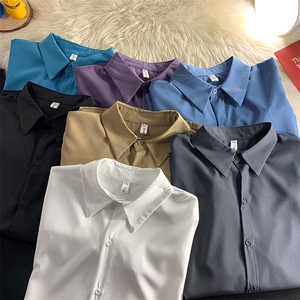 现货港风宽松纯色长袖衬衫男KD137-P40图片