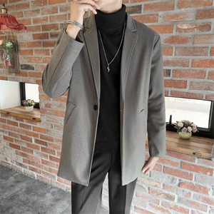 毛呢西装外套男秋冬季高级感轻熟风男装呢子大衣韩版休闲西服图片