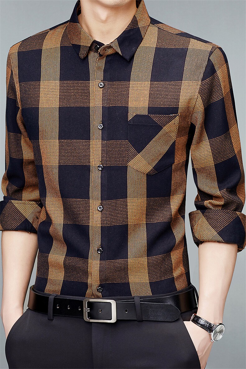 秋冬季格子长袖衬衫男中青年宽松时尚衬衣潮爸爸装ZSL3201-P85,男装衬衫,电商B212（原钱塘6029）