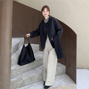 深灰色牛角扣双面羊绒大衣女2025秋冬新款高级感气质显瘦毛呢外套图片