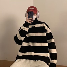 高领加厚鹿毛绒毛衣男冬款潮牌痞帅加厚条纹M5566-P50，男装针织衫/毛衣，星座1109-3