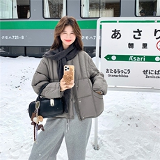 慵懒风时尚短款羽绒服女2025冬季新款灰色加厚宽松保暖面包服外套，女装羽绒服，2C126