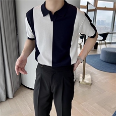 韩版夏季冰丝短袖拼色男Polo衫休闲撞色翻领潮流透气针织T53-P43，男装T恤，星座208-5