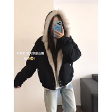 现货高品质美式高街冬季重磅硬挺短款座山雕毛领棉衣男女加厚外套，男装棉衣，电商A443