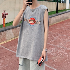！港风2023夏季无袖背心男加肥加大码宽松短袖T恤男BX262-P20，男装背心/马甲，电商B371