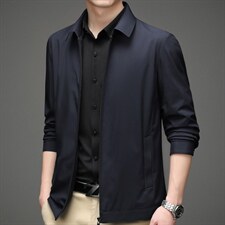 男士纯色外套春秋季中年男装上衣商务休闲时尚翻领爸爸装夹克，男装夹克，电商B212（原钱塘6029）