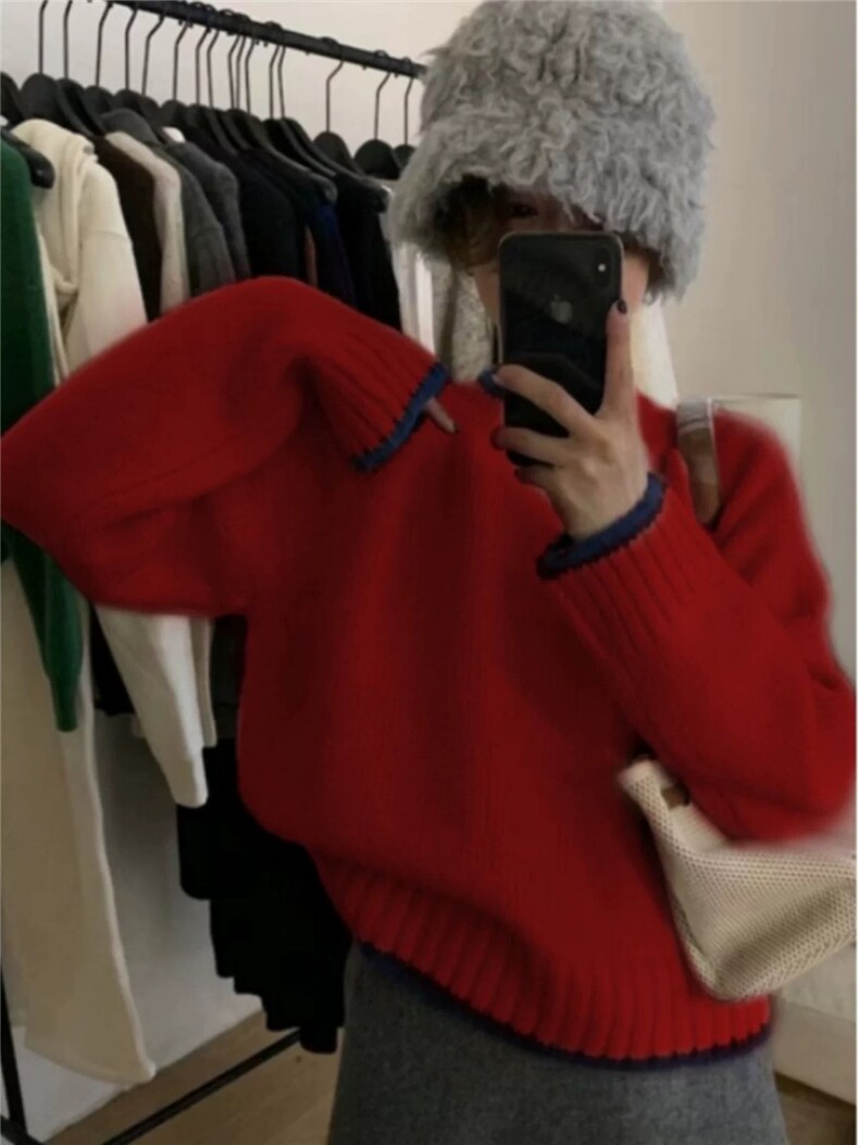 时尚百搭宽松羊毛衫女长袖针织毛衣显瘦气质上衣,女装羊毛衫,恩泰羊绒