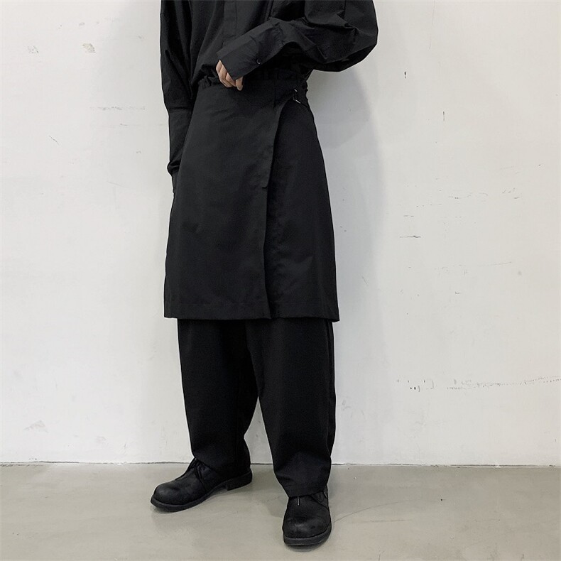 小众暗黑设计棉麻宽松直筒前开叉裙裤A345-2-307-P95图片