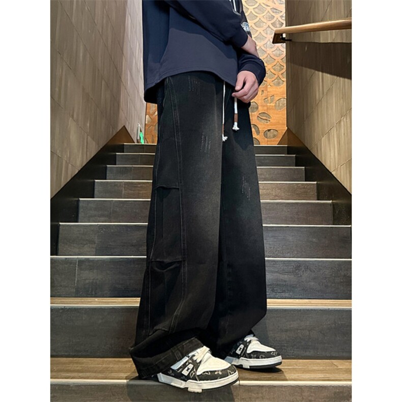 1506/QK300/P44风潮男松紧腰牛仔裤嘻哈ins潮高街潮流痞帅长裤，男装牛仔裤，星座1506