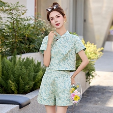 新中式套装女2025夏季新款高级感优雅仙气短裤两件套，女装套装/套裙，韩宇舍