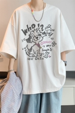 已注册/夏季内景重磅宽松短袖T恤男潮趣味小狗打底衫DT00577/P25，男装T恤，电商B316