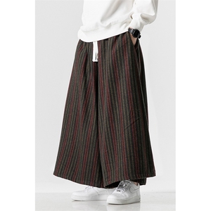 秋冬 大码风加厚毛呢条纹休闲裤裙裤超宽阔腿裤日系 K246/P75图片