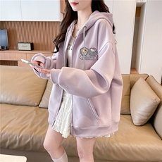 现货2026春秋季连帽外套女针织撞色可爱风学生休闲百搭外套，女装卫衣/绒衫，网红馆