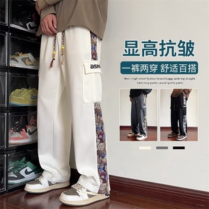春款男工装裤大口袋小熊字母印花抽绳束脚长裤M-5XL H865 P65图片