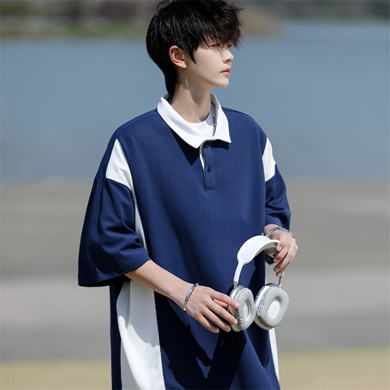 8XL-M拼接撞色短袖t恤男款夏季新款半袖POLO衫加肥加大码DT004P38,男装Polo衫,电商B312