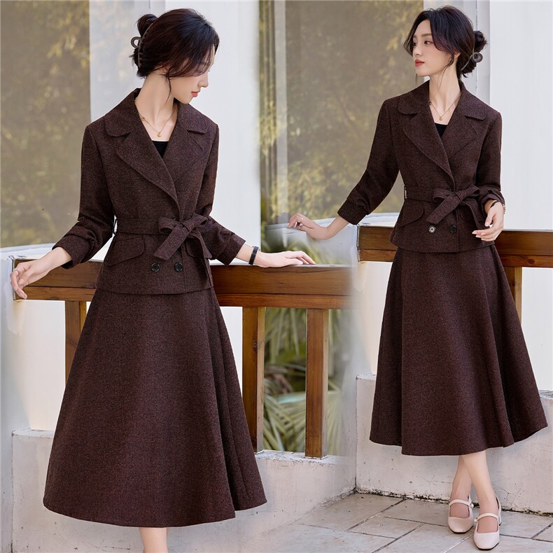 9758时尚气质毛呢翻领套裙，女装套装/套裙，罗得堡