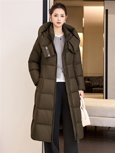 韩版加长款过膝羽绒服2025冬季连帽立领防风A字宽松棉袄图片