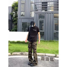 美式高阶男春秋高街直筒长裤弯刀ins迷彩微喇叭裤KZ18N7019-TP55，男装牛仔裤，电商A247C