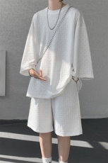 8XL-M高级感纹理短袖套装男夏季慵懒风T恤短裤两件套TZ108P78，男装牛仔裤，电商D206-1
