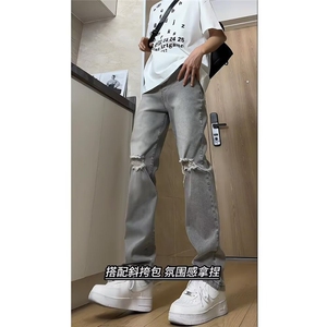 2026新款水泥灰色弹力牛仔裤男春夏款裤子显瘦直筒水洗泥色图片