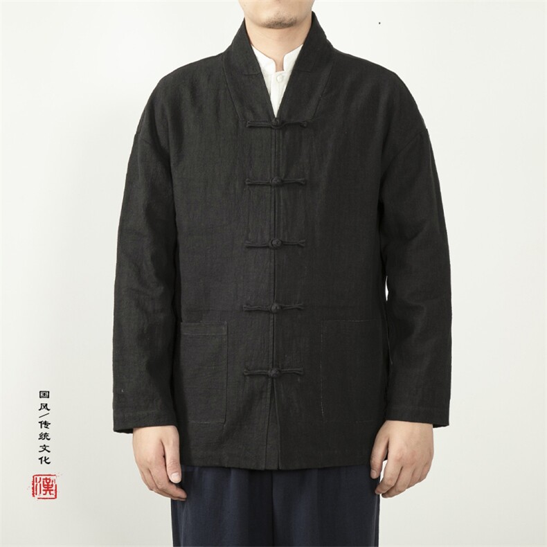 2025秋冬新款风男装棉麻新中式汉服领禅服唐装外套H60P95,男装民族服装,钱塘802
