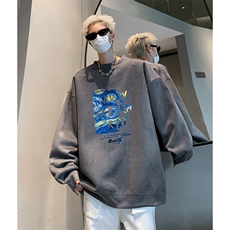 抖音得物供货提供视频秋冬重磅美式麂皮绒圆领卫衣JY549，男装卫衣，电商A486