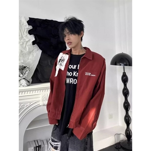 W10153-P88 网图现货 安可拉红秋季翻领夹克美式复古宽松休闲外套图片
