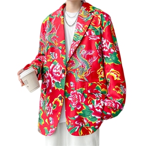XF9035/P65春装新款东北大花西服男女风个性宽松花上衣外套图片