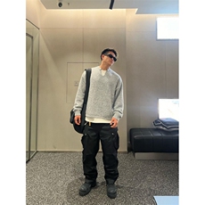 25M22-P65秋冬慵懒风保暖套头毛衣小V领针织衫男女宽松毛线衣，男装针织衫/毛衣，电商B327