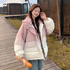 韩系渐变色连帽羽绒棉服女秋冬2025新款时髦减龄棉衣爆款绝美棉袄，女装棉衣/棉服，2B187