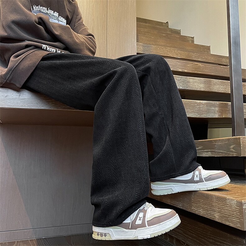 8XL-M麦穗纹雪尼尔阔腿裤男垂感休闲直通裤特大码卫裤K992P50控68，男装休闲裤，电商D206-1