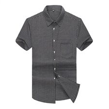 夏装新款加肥加大码男式短袖衬衫格子休闲衬衣XL-7XL19C01，男装衬衫，星座802