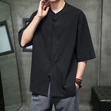 2023风男装盘扣唐装汉服五分袖短袖衬衫A203A-6809，男装T恤，星座815-1（原A203A）