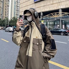 美式拼接立领连帽工装夹克男日系复古秋季防水冲锋衣外套LW15-P70，男装夹克，星座1109-3