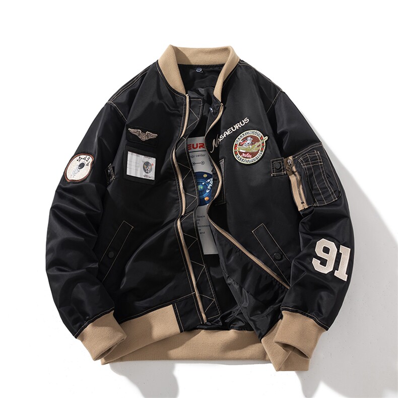 现货 欧美街头刺绣飞行员外套秋冬季潮牌机车夹克棉衣棒球服图片